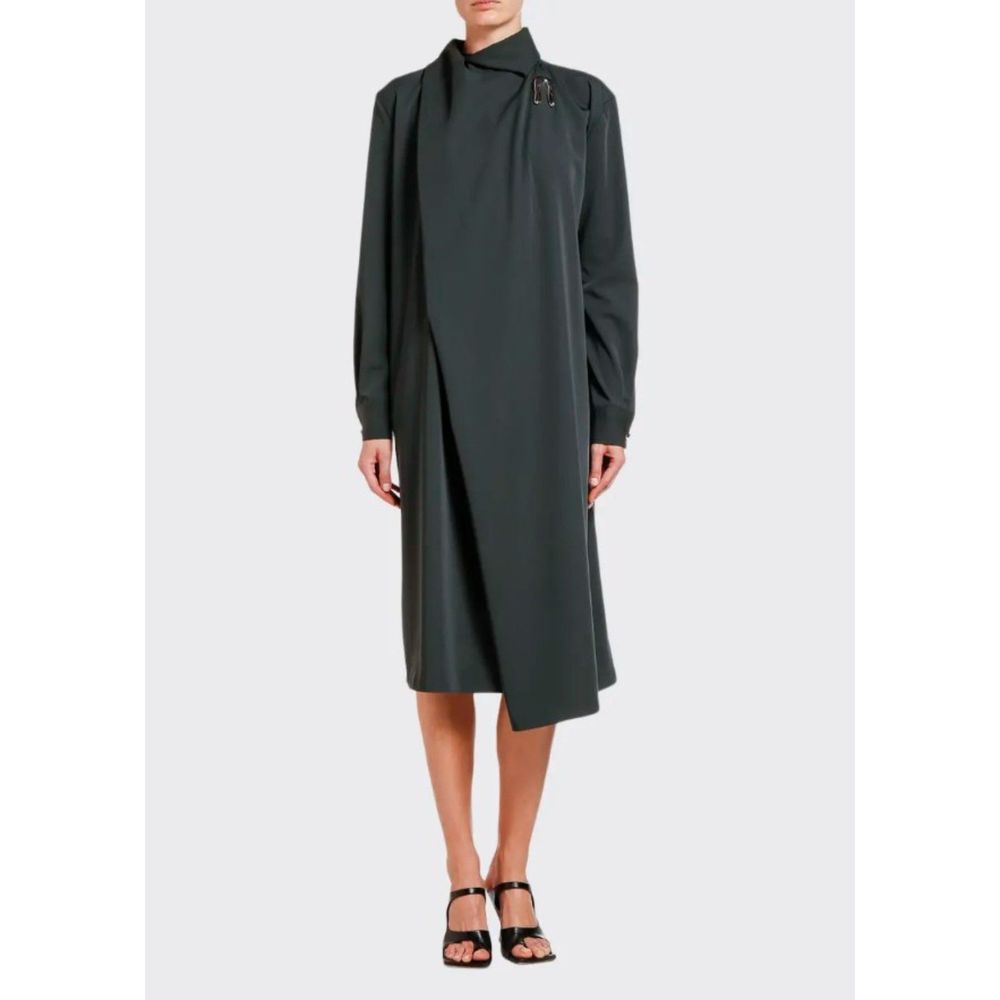 Bottega Veneta Women's Dark Green Liquid Gabardine Wrap Dress Size 38 IT